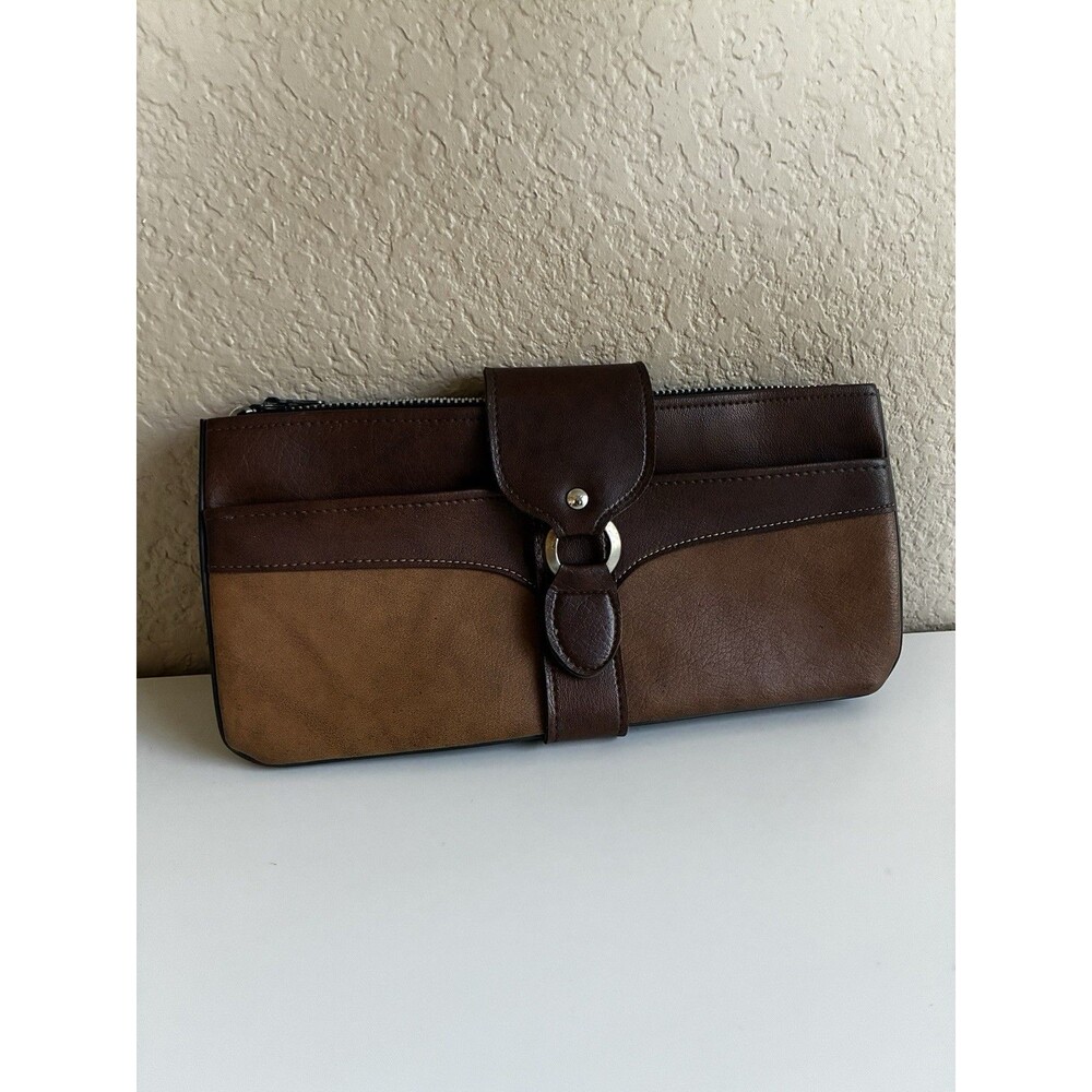 VTG ROLFS Leather Wallet Clutch Checkbook Envelope File Two Tone Brown Snap Zip